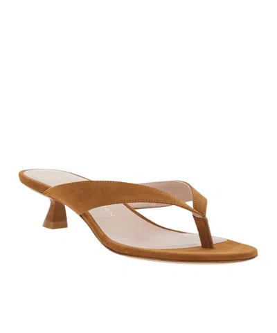 Stuart Weitzman Rio Leather Kitten-heel Thong Sandals In Brown