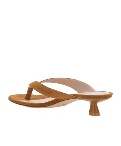 Stuart Weitzman Rio Leather Kitten-heel Thong Sandals In Brown