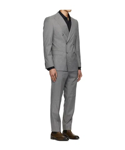 Hugo Boss Houndstooth Long-sleeved Suit In Silver