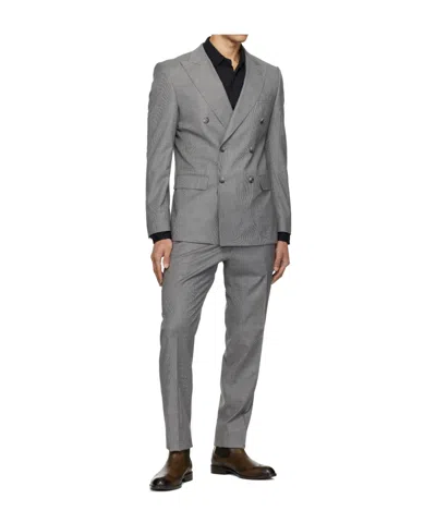Hugo Boss Houndstooth Long-sleeved Suit In Silver