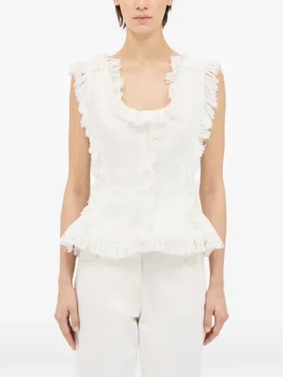 Msgm Ruffled Fringed Blouse In White