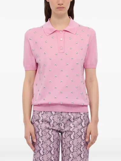 Msgm Studded Polo Shirt In Pink