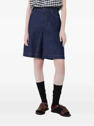 Weekend Max Mara Button Denim Shorts In Blue