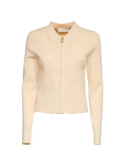 Victoria Beckham Mila Ribbed-knit Zip-up Top In Neutral