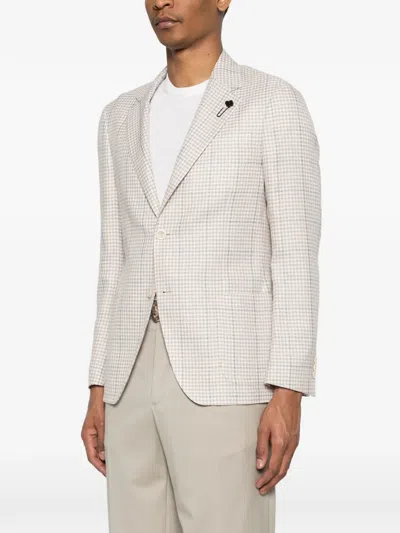 Lardini Single-breasted Checked Blazer In Neutral