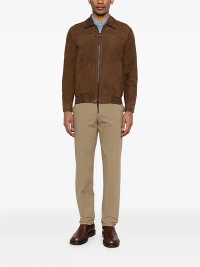 Bully Zip-up Suede Jacket In Brown