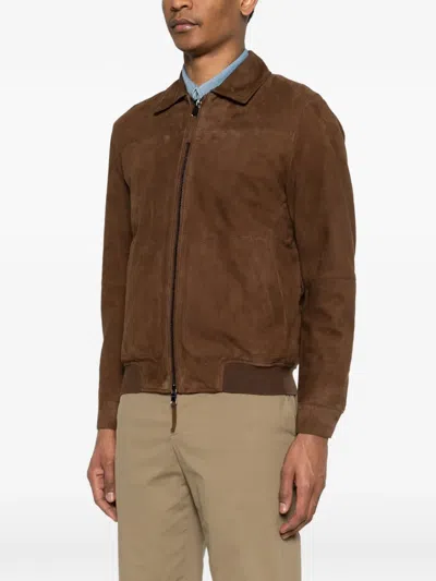Bully Zip-up Suede Jacket In Brown