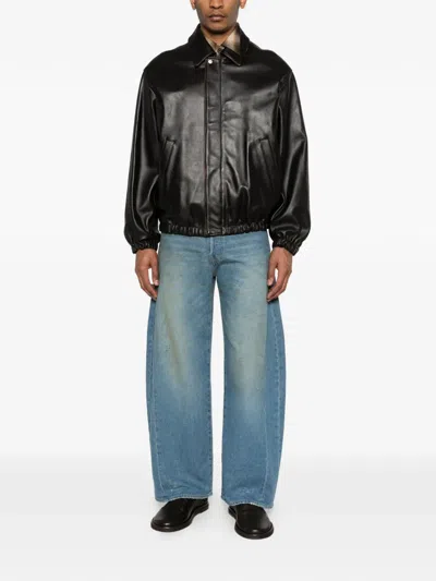 Ssstein Collared Leather Jacket In Black