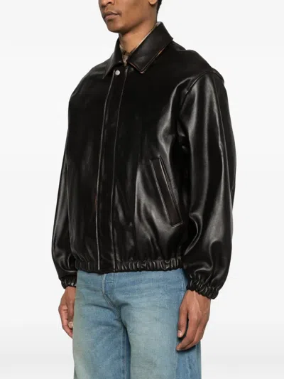 Ssstein Collared Leather Jacket In Black
