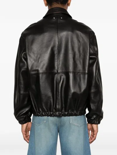 Ssstein Collared Leather Jacket In Black