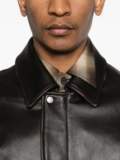 Ssstein Collared Leather Jacket In Black