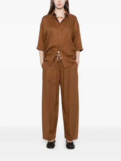 Herno Elasticated-sleeves Shirt In Brown