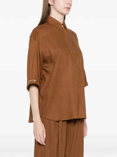 Herno Elasticated-sleeves Shirt In Brown