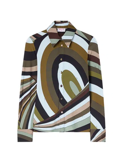Pucci Iride Print Long-sleeved Shirt In Green