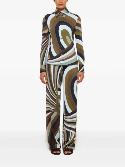 Pucci Iride Print Long-sleeved Shirt In Green