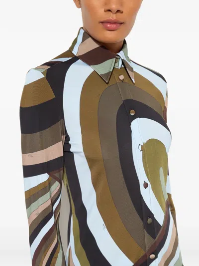 Pucci Iride Print Long-sleeved Shirt In Green