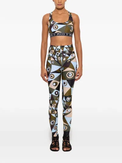 Pucci Polyamide Leggings Geometric Pattern High Waist In Green