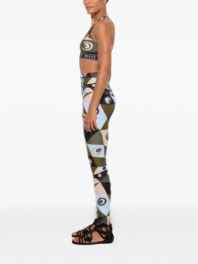 Pucci Polyamide Leggings Geometric Pattern High Waist In Green