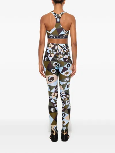 Pucci Polyamide Leggings Geometric Pattern High Waist In Green