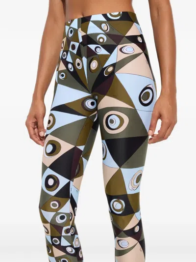 Pucci Polyamide Leggings Geometric Pattern High Waist In Green