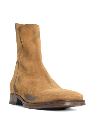Acne Studios Distressed Suede Ankle Boots In Neutral