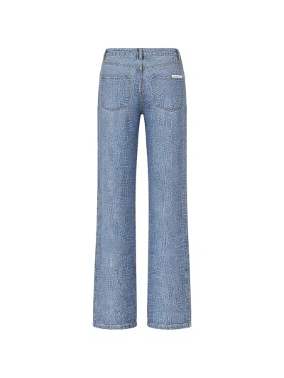 Self-portrait Crocodile-pattern Jeans In Blue