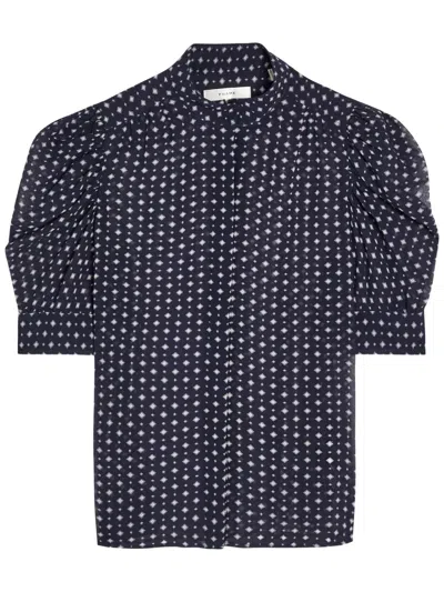 Frame Patterned Silk Blouse In Blue