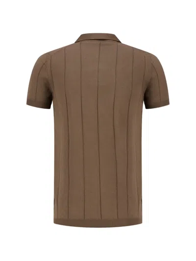 Gran Sasso Vertical-stripe Collared T-shirt In Brown