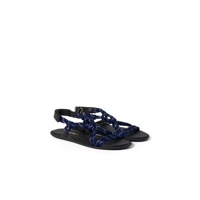 Miu Miu Riviere Cord And Leather Sandals In Baltic Blue