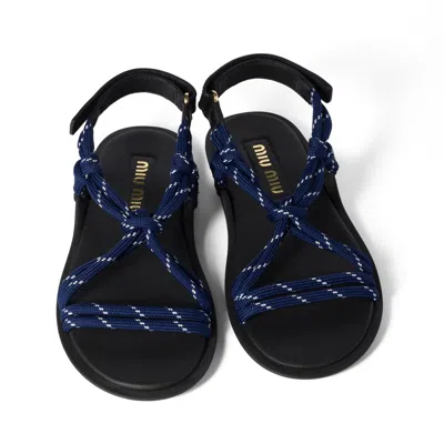 Miu Miu Riviere Cord And Leather Sandals In Baltic Blue