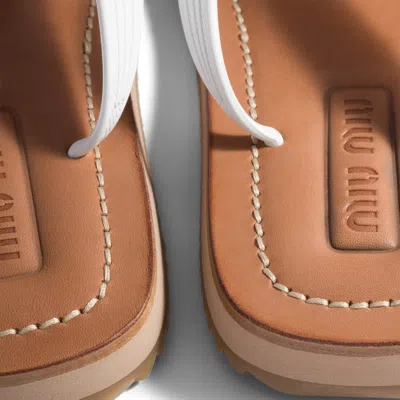 Miu Miu Logo Rubber Thong Sandals Notched Sole In White
