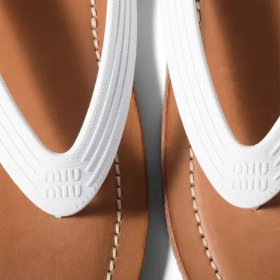 Miu Miu Logo Rubber Thong Sandals Notched Sole In White