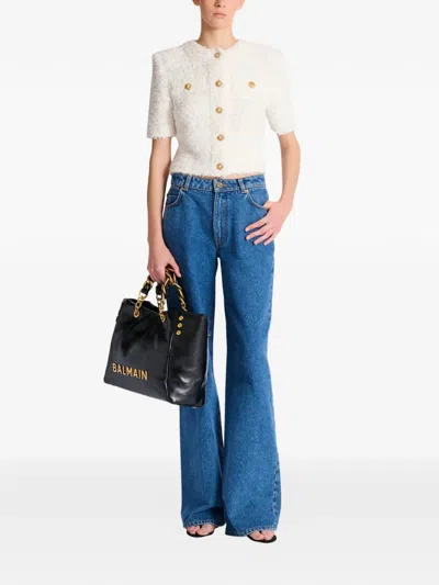 Balmain Cardigan Tweed Plumetis Sweaters And Cardigans White In White