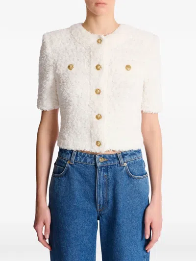 Balmain Cardigan Tweed Plumetis Sweaters And Cardigans White In White