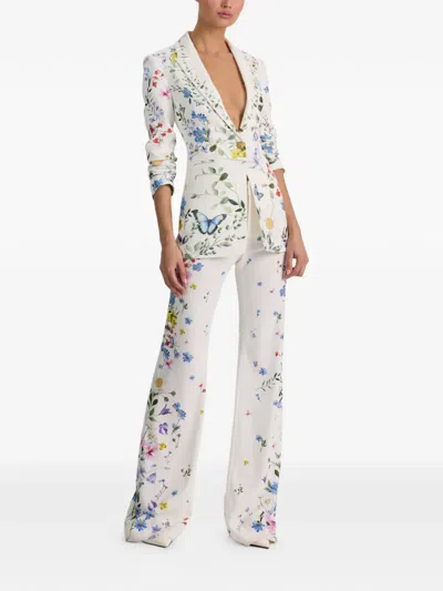 Alice And Olivia Breann Long Fitted Blazer In White