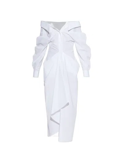 Givenchy Off-the-shoulder Cotton Poplin Midi Shirt Dress In White