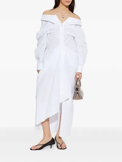 Givenchy Off-the-shoulder Cotton Poplin Midi Shirt Dress In White