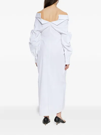 Givenchy Off-the-shoulder Cotton Poplin Midi Shirt Dress In White