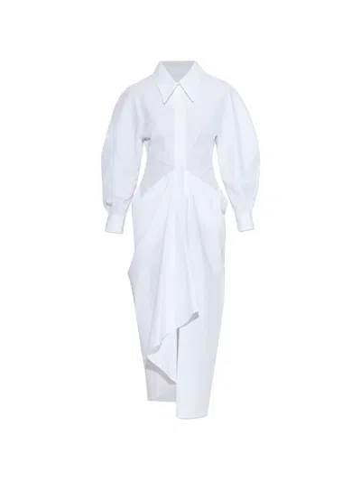 Givenchy Off-the-shoulder Cotton Poplin Midi Shirt Dress In White