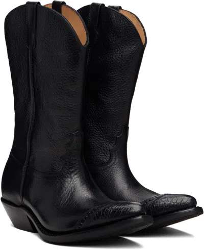 Our Legacy Leather Western Boots Pointed Toe Pull Tabs In Black