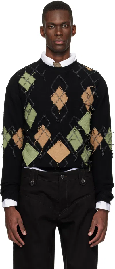 Andersson Bell Diamond-patterned Crew Neck Sweater In Black