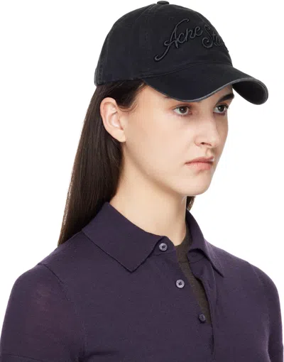 Acne Studios Black Embroidered Logo Cap In Pattern