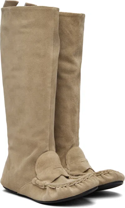 Acne Studios Beige Slouch Saddle Tall Boots In Nude