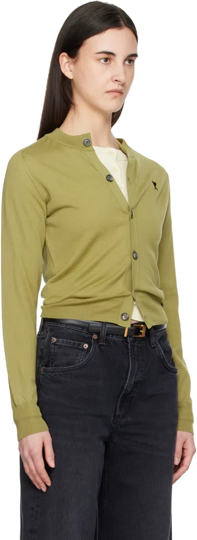 Ami Alexandre Mattiussi Green Wool Crewneck Ami De Coeur Cardigan Green In Gold