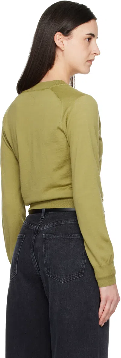 Ami Alexandre Mattiussi Green Wool Crewneck Ami De Coeur Cardigan Green In Gold