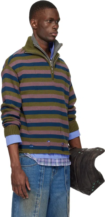 Andersson Bell Double Striped Half-zip Sweater In Multi