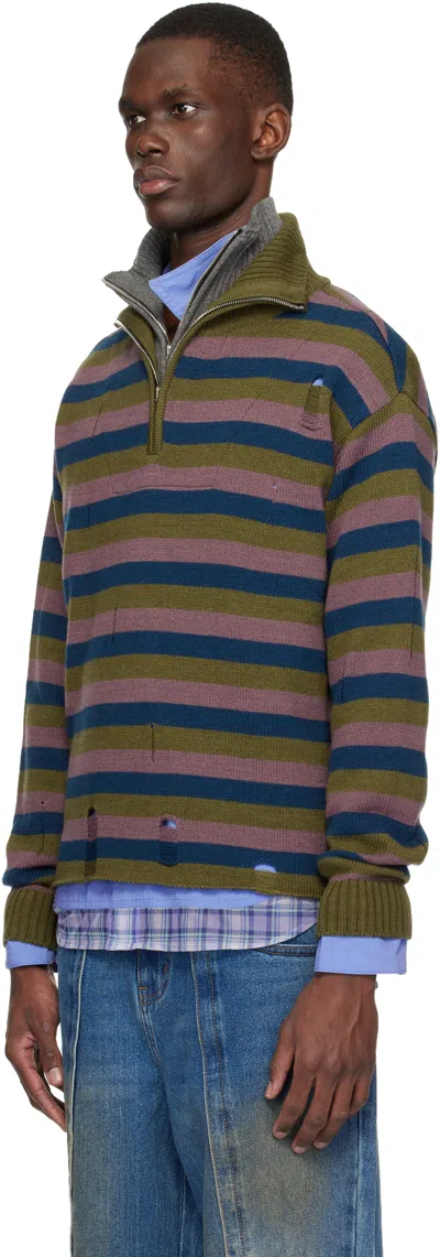Andersson Bell Double Striped Half-zip Sweater In Multi
