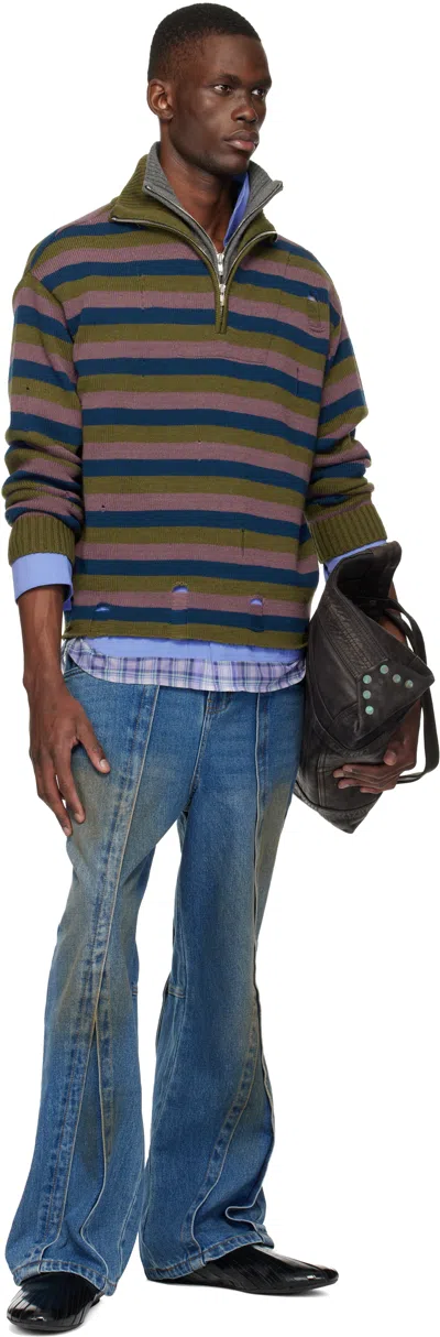 Andersson Bell Double Striped Half-zip Sweater In Multi