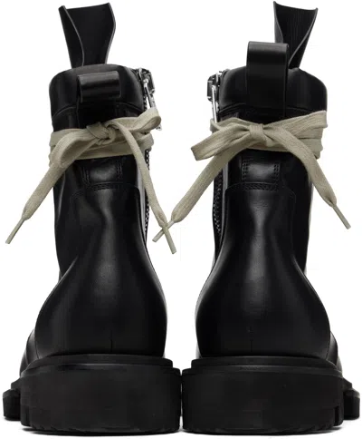 Rick Owens Low Army Black Ankle Boots With Decorative Oversize Laces And Lug Sole In Leather Man In Black