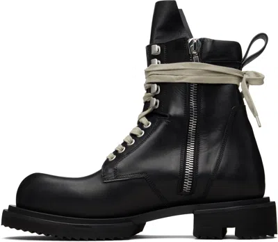 Rick Owens Low Army Black Ankle Boots With Decorative Oversize Laces And Lug Sole In Leather Man In Black